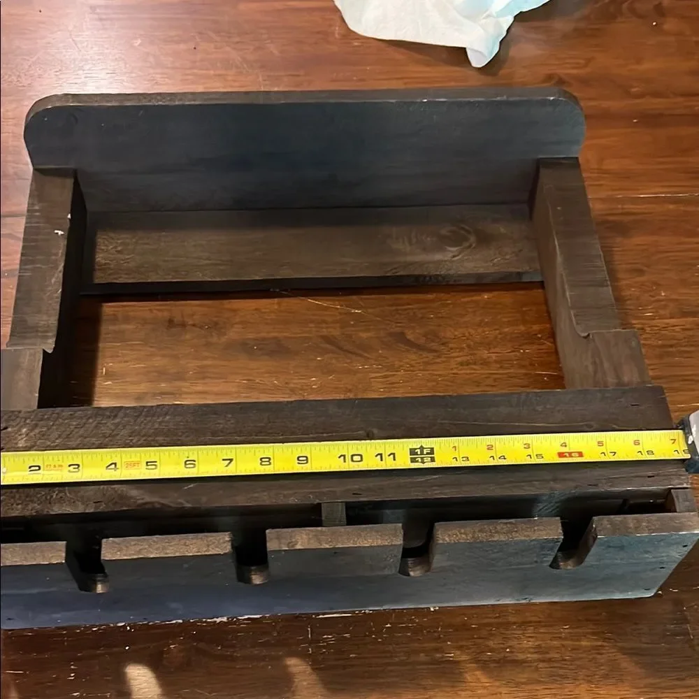 Wine rack. Wooden. Holds 4 glasses and 5 bottles.
